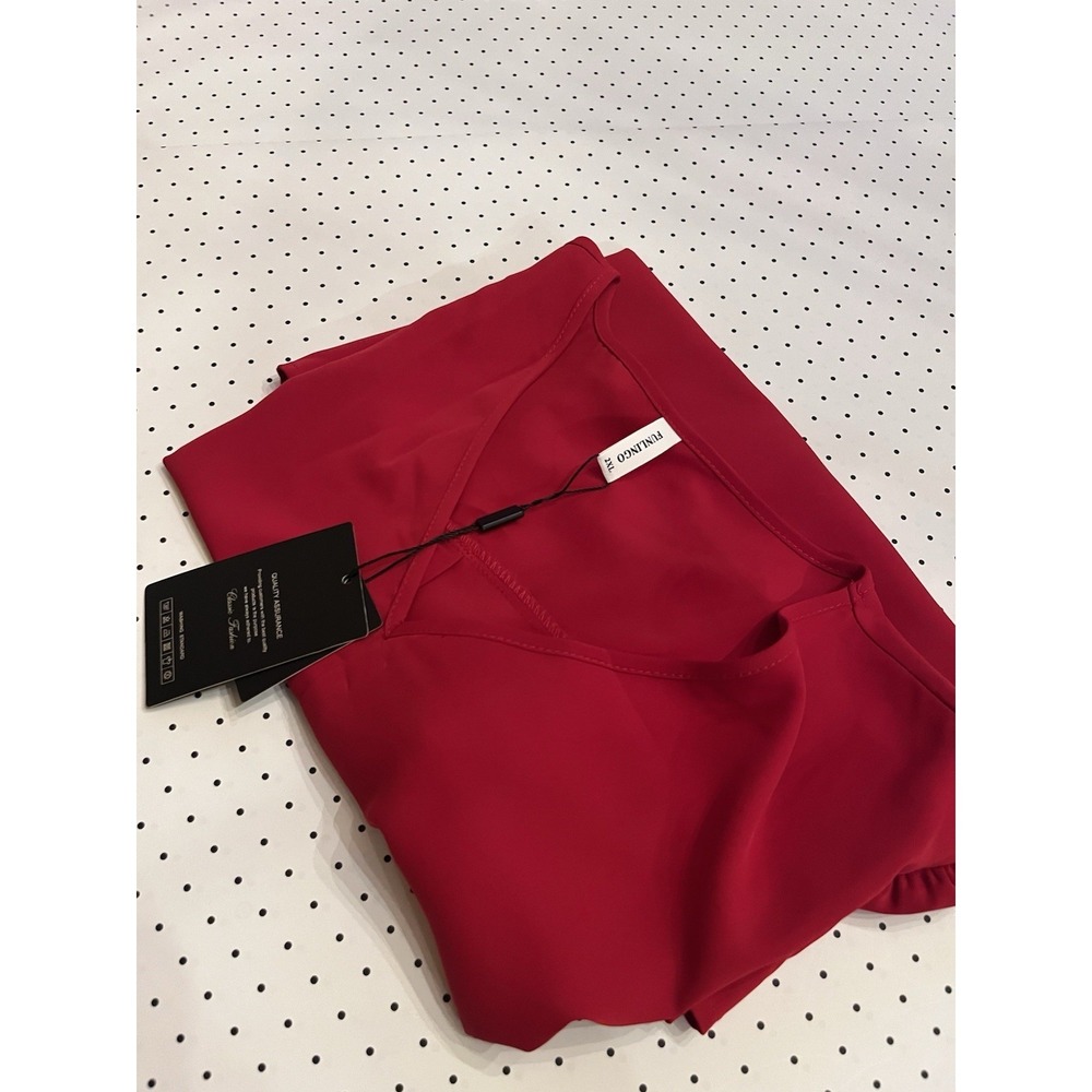 Funlingo Hot Pink V-Neck Blouse Puff Sleeve Barbiecore Womens XL Pink XL Top